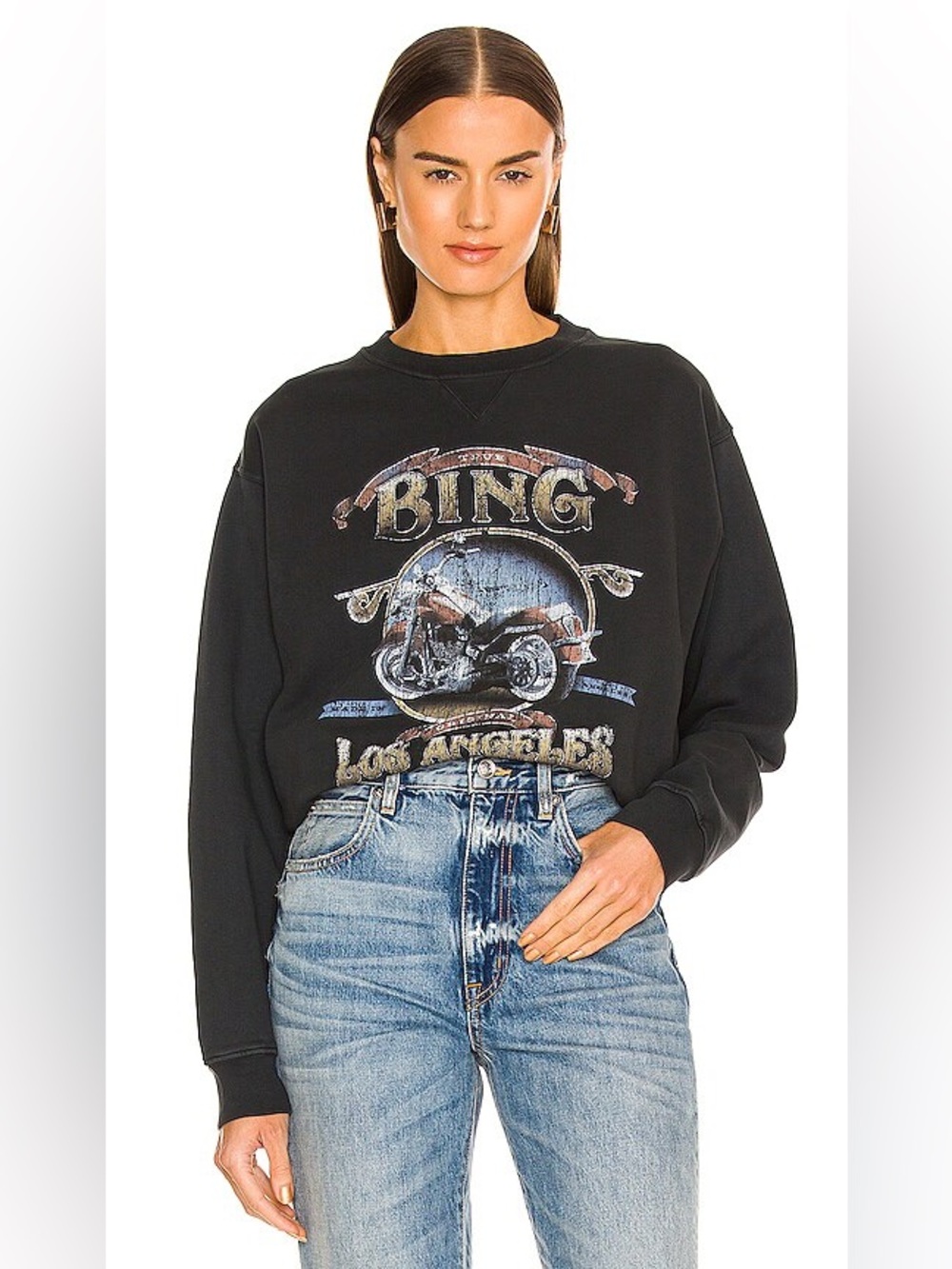 ANINE BING Ramona Biker Sweatshirt in Washed Black
